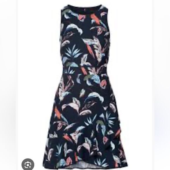 Banana Republic FLORAL RUFFLE WRAP RACERBACK DRESS Sz 0 - Picture 1 of 9